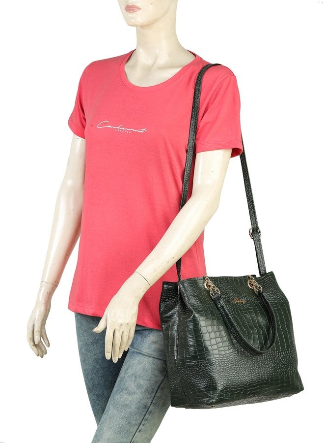 GLOSSY women handbag/shoulder bag/sling bag/non-detachable strap/spacious double compartments (Green) - Image 4